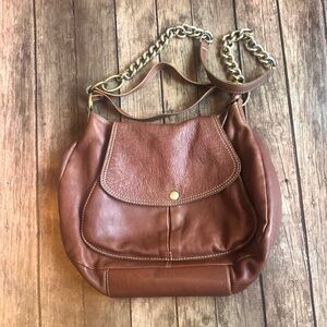 abro Brown Leather Shoulder Bag with 2 Handle Lengths